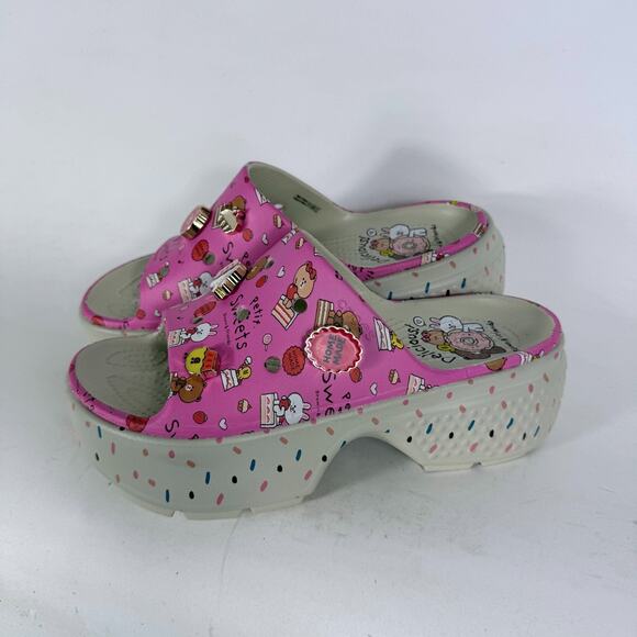 Crocs Line Friends Stomp Petit Sweets Slide Sandal Women 9 Pink Slip-On Open Toe - Picture 5 of 10